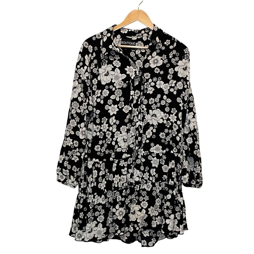 Moschino Black & White Floral Button-Up Long-Sleeve Women's Dress Size 10